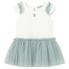 Younger Girls Ivory & Green Dress, 1, hi-res