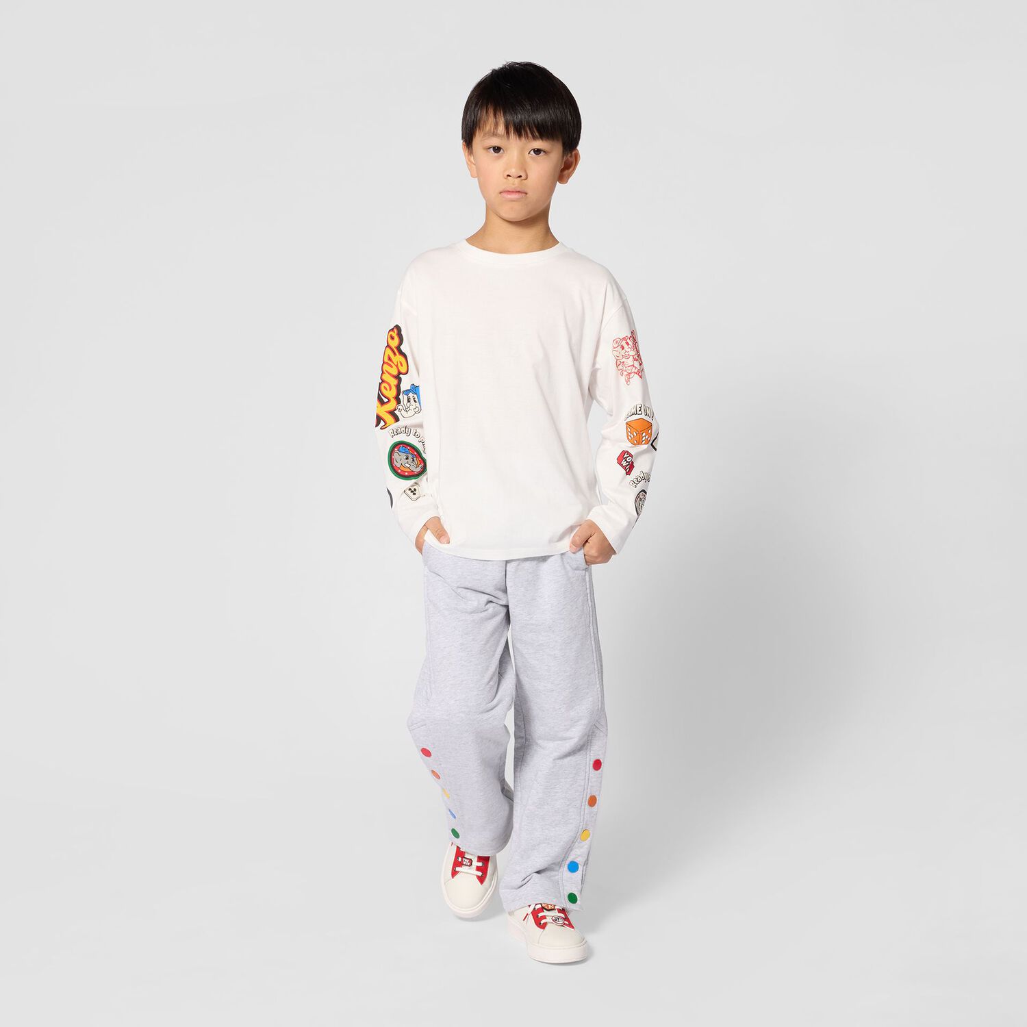 Boys Ivory Logo Long Sleeve Top, 1, hi-res