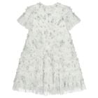 Girls White Floral Ruffled Tulle Dress, 1, hi-res