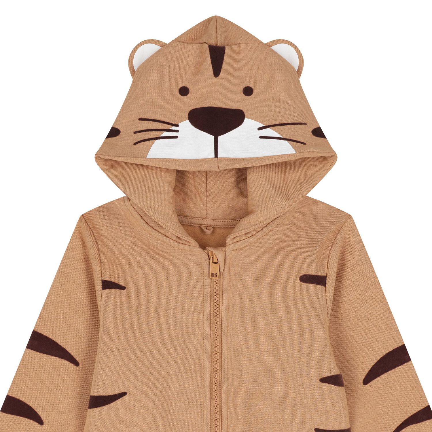 Younger Boys Beige Lion Hooded Zip Up Top, 1, hi-res