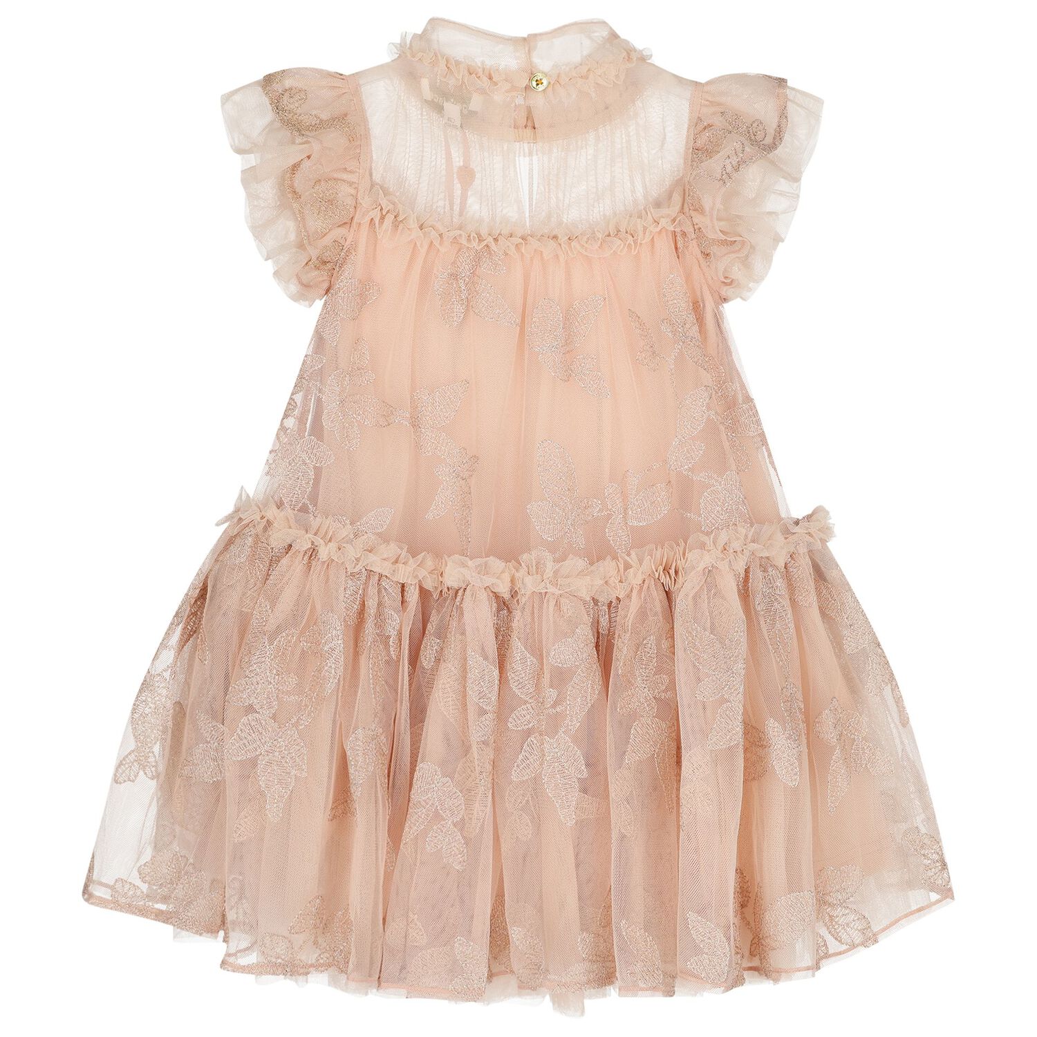Girls Pink Embroidered Tulle Dress, 2, hi-res
