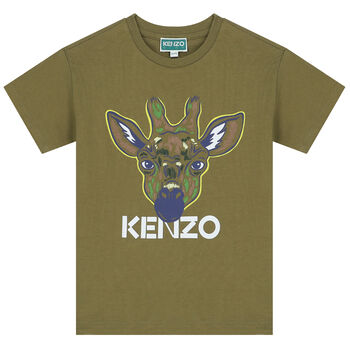 Boys Khaki Green Giraffe Logo T-Shirt