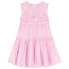 Girls Pink Poplin Ruffle Dress, 4, hi-res