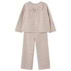 Girls Beige Knitted Trousers Set, 1, hi-res