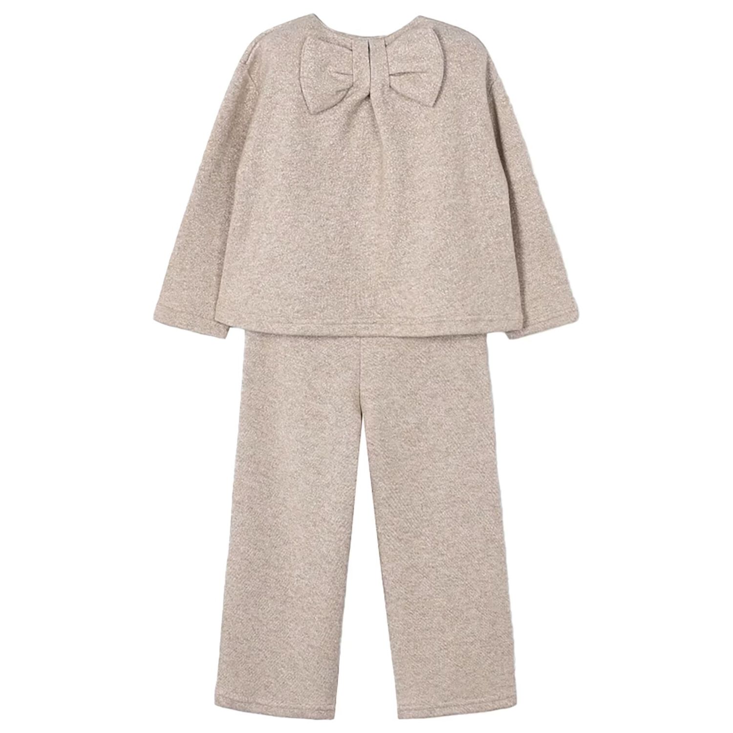 Girls Beige Knitted Trousers Set, 1, hi-res image number null