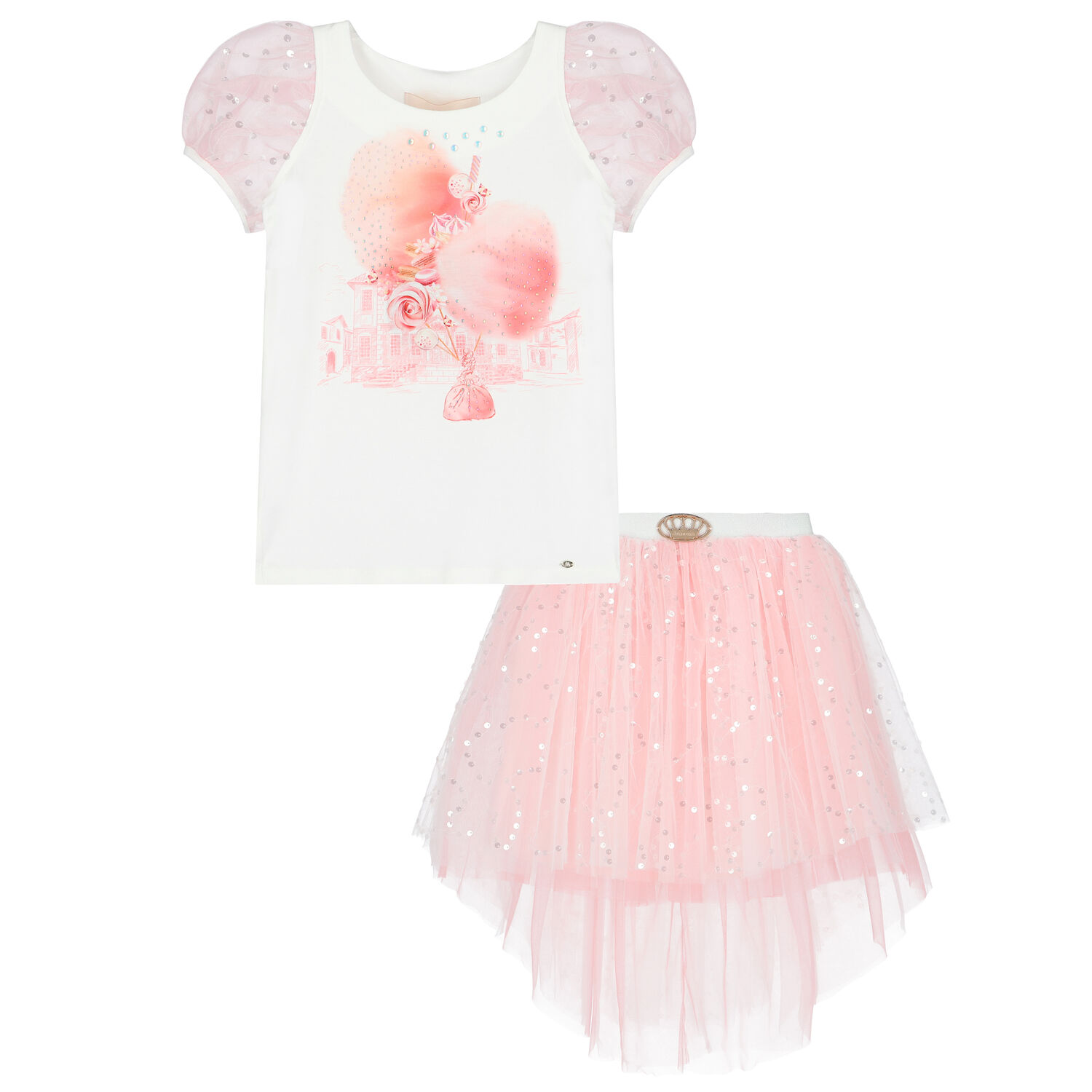Girls White & Pink Skirt Set, 1, hi-res image number null