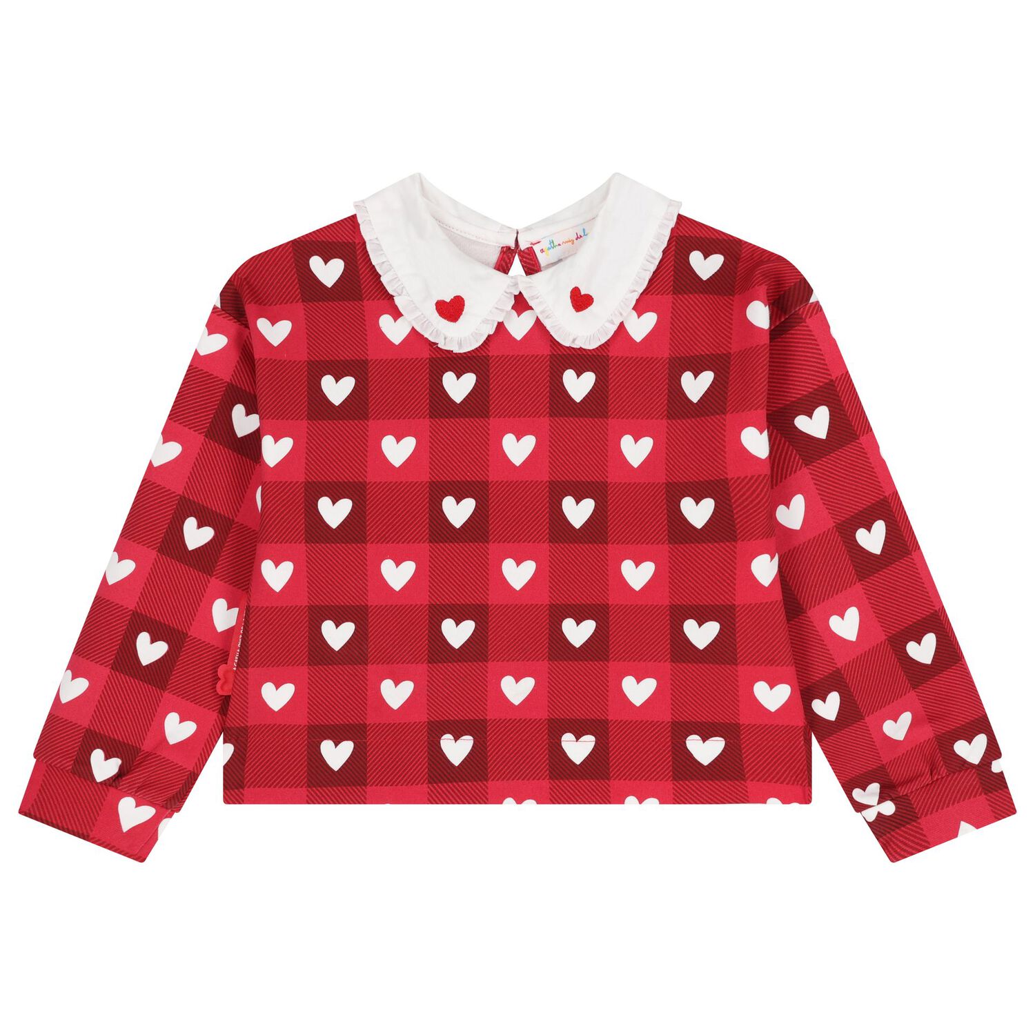 Girls Red Checked & Heart Skirt Set, 1, hi-res