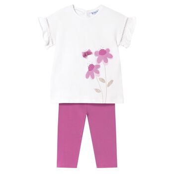 Younger Girls Ivory & Pink Leggings Set