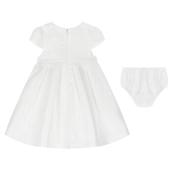 Baby Girls White Flower Satin Dress Set