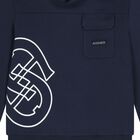 Boys Navy Blue Logo Hooded Top, 1, hi-res