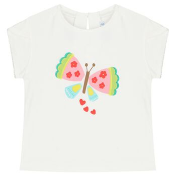 Younger Girls White Butterfly T-Shirt