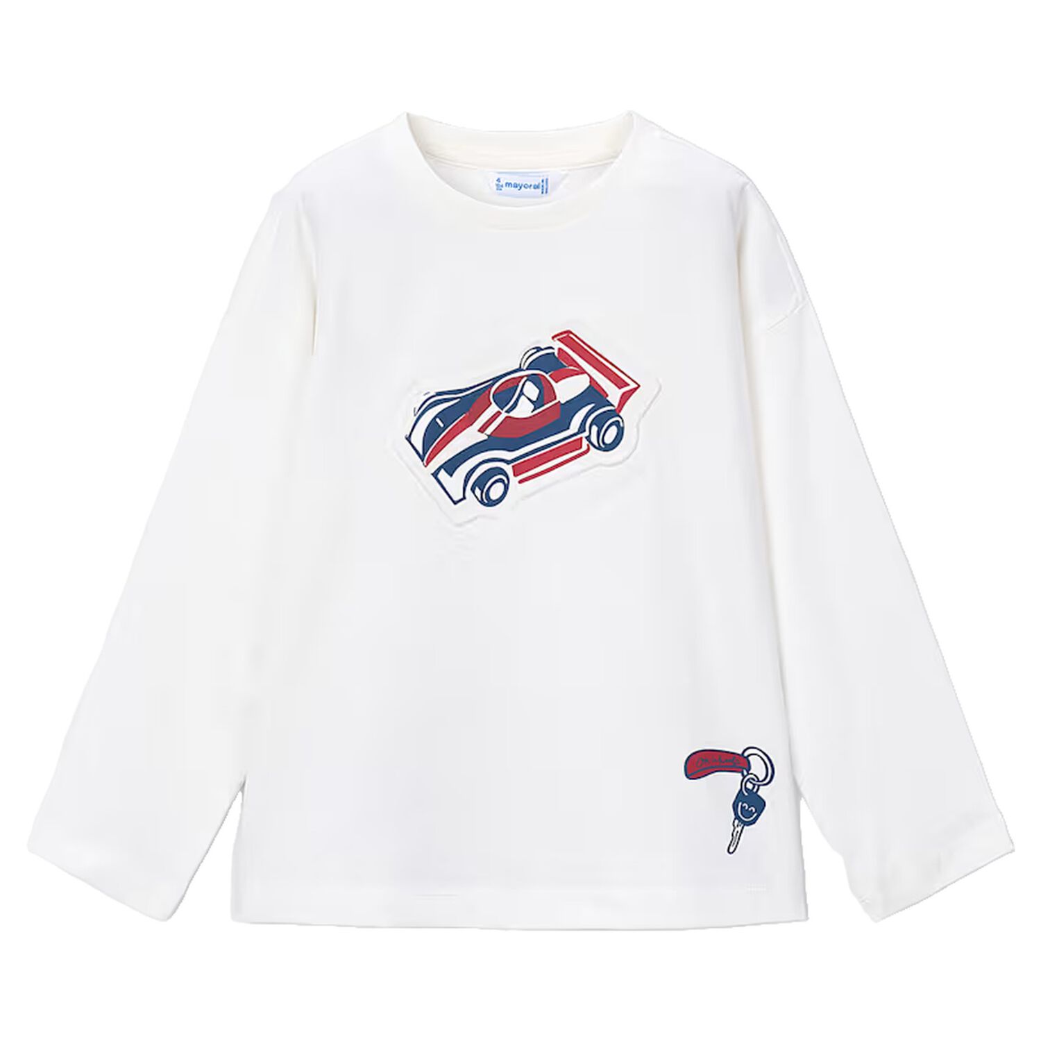 Boys White Racing Car Long Sleeve Top, 1, hi-res