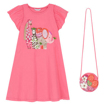Girls Pink Dress & Bag Set