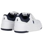 Boys White & Navy Blue Logo Trainers, 1, hi-res