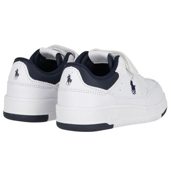 Boys White & Navy Blue Logo Trainers