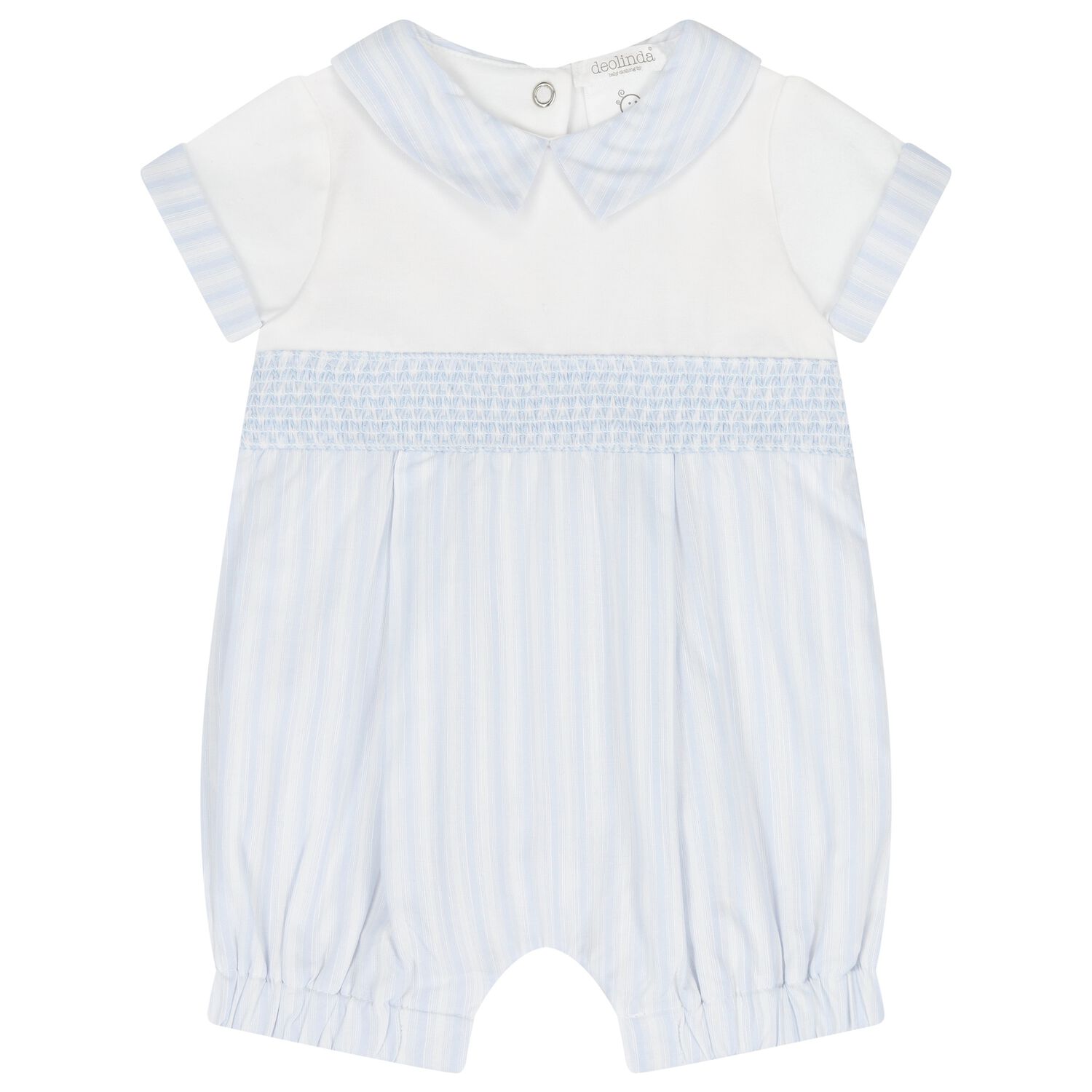 Baby Boys White & Blue Striped Romper, 1, hi-res