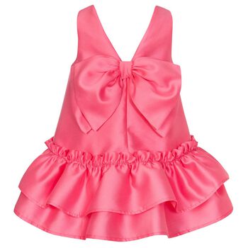 Girls Pink Satin Bow Dress