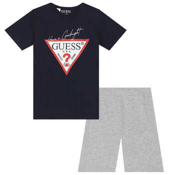 Boys Navy & Grey Logo Shorts