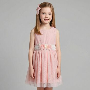 Girls Pink Embroidered Tulle Dress