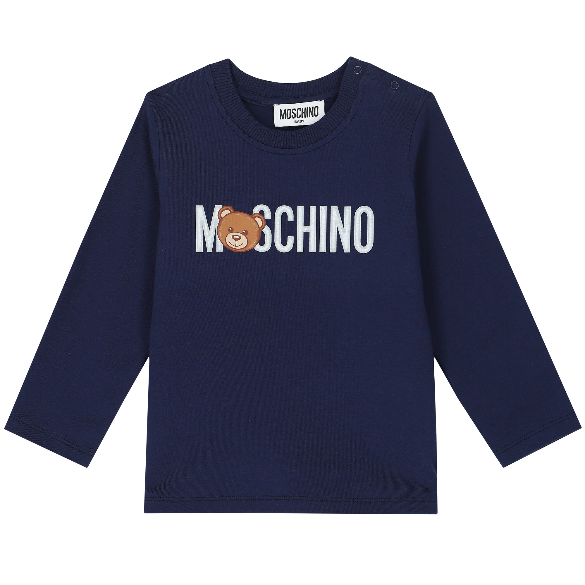 Moschino Navy Teddy Logo Long Sleeve Top Junior Couture