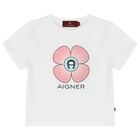 Girls White Flower Logo T-Shirt, 1, hi-res