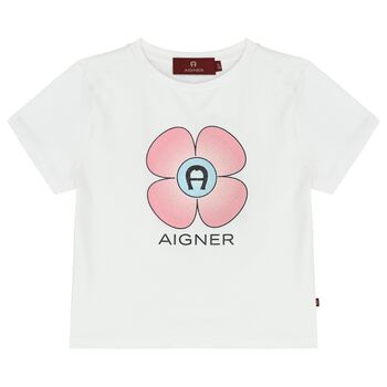 Girls White Flower Logo T-Shirt