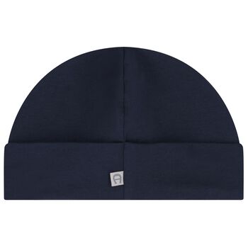 Baby Boys Navy Blue & Gold Logo Baby Hat