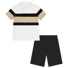 Boys White & Black Logo Shorts Set, 1, hi-res