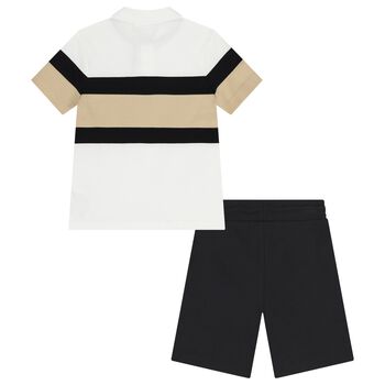 Boys White & Black Logo Shorts Set