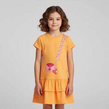 Girls Orange Logo Bag Dress