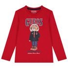 Boys Red Teddy Bear Long Sleeve Top, 3, hi-res