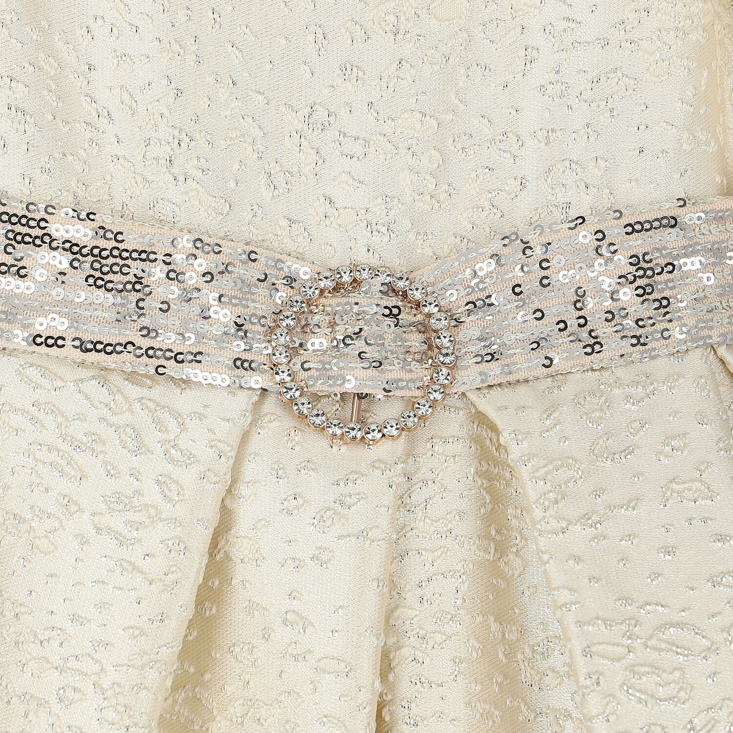 Girls Ivory & Silver Embellished Dress, 1, hi-res