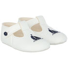 Baby Boys White & Navy Pre Walker Shoes, 1, hi-res