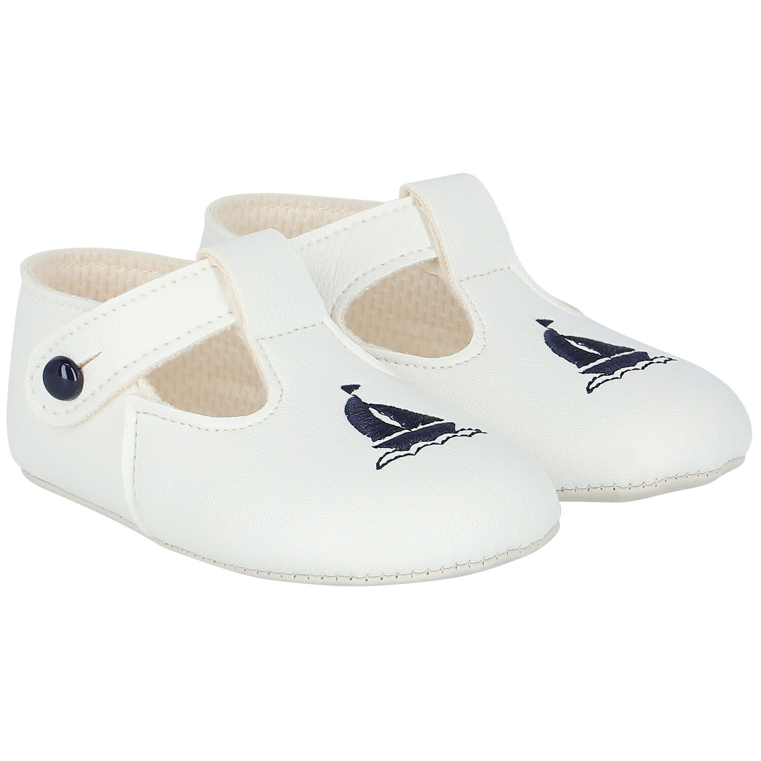 Baby Boys White & Navy Pre Walker Shoes, 1, hi-res image number null