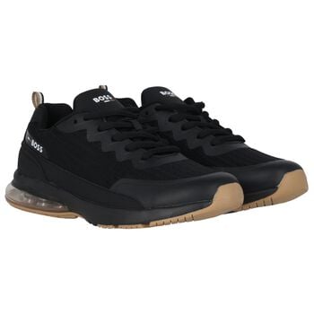 Boys Mini Me Black Logo Trainers
