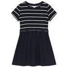 Girls Navy Blue Logo Dress, 4, hi-res