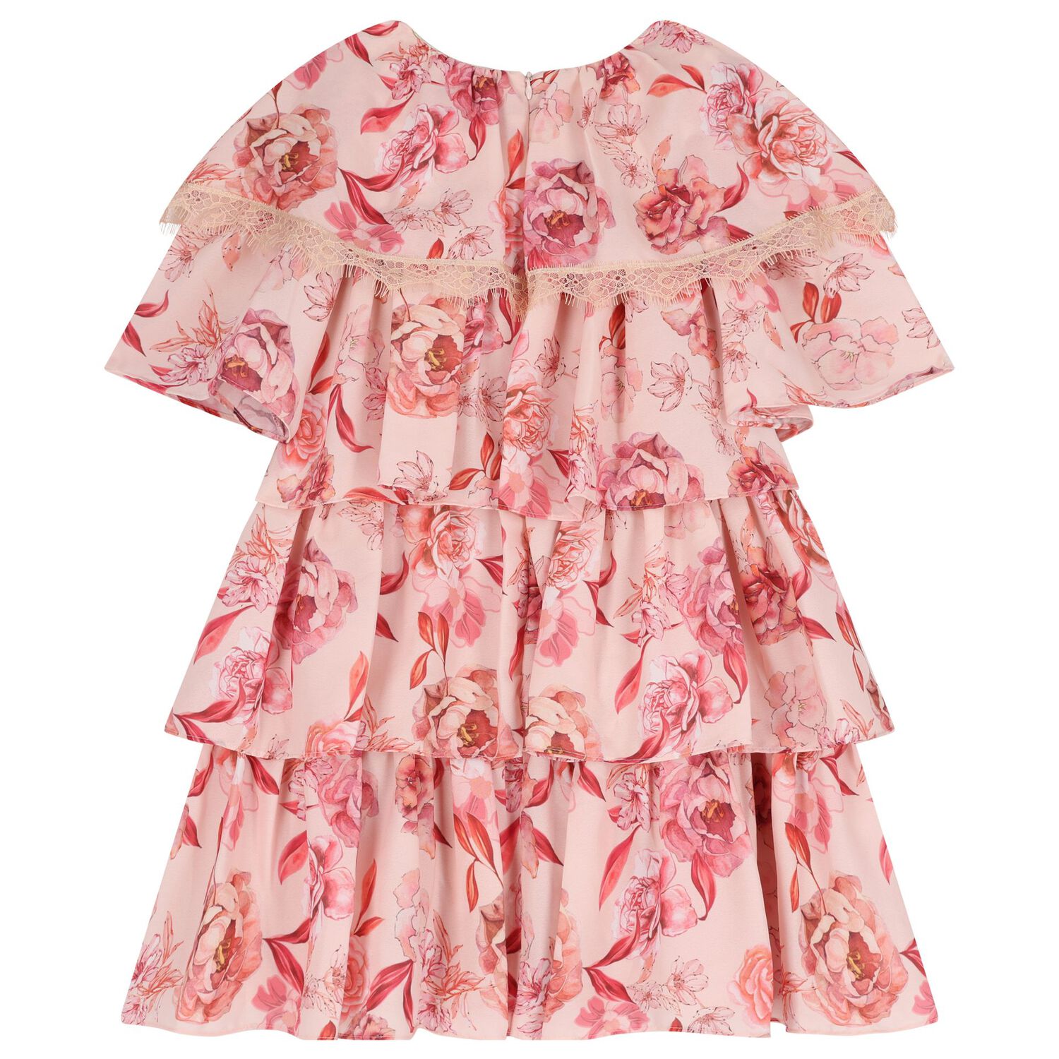 Girls Pink Floral Chiffon Dress, 1, hi-res