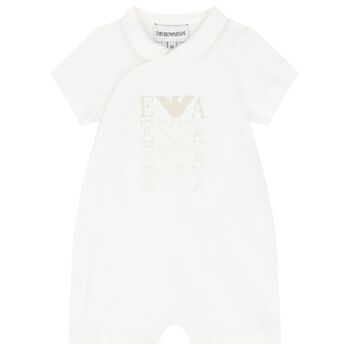 Baby Boys White Logo Romper