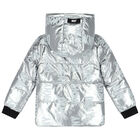Girls Silver & Black Logo Reversible Puffer Jacket, 1, hi-res