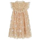 Girls Gold Embellished Tulle Dress, 1, hi-res