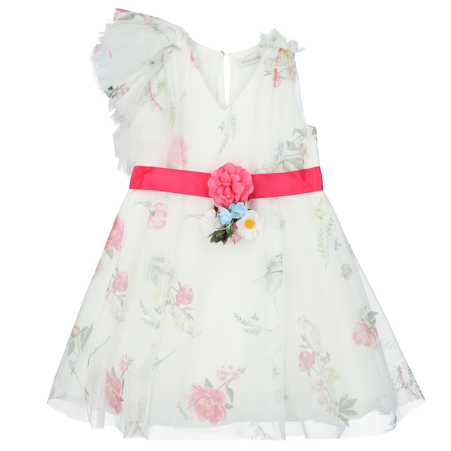 Monnalisa floral-print tulle dress - White