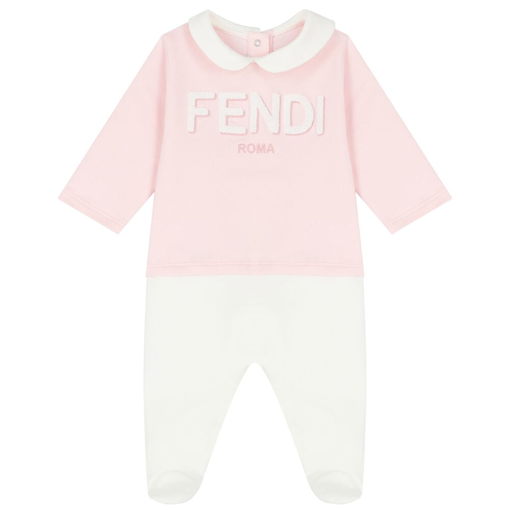 Fendi Ivory & Beige Logo Babygrow Set