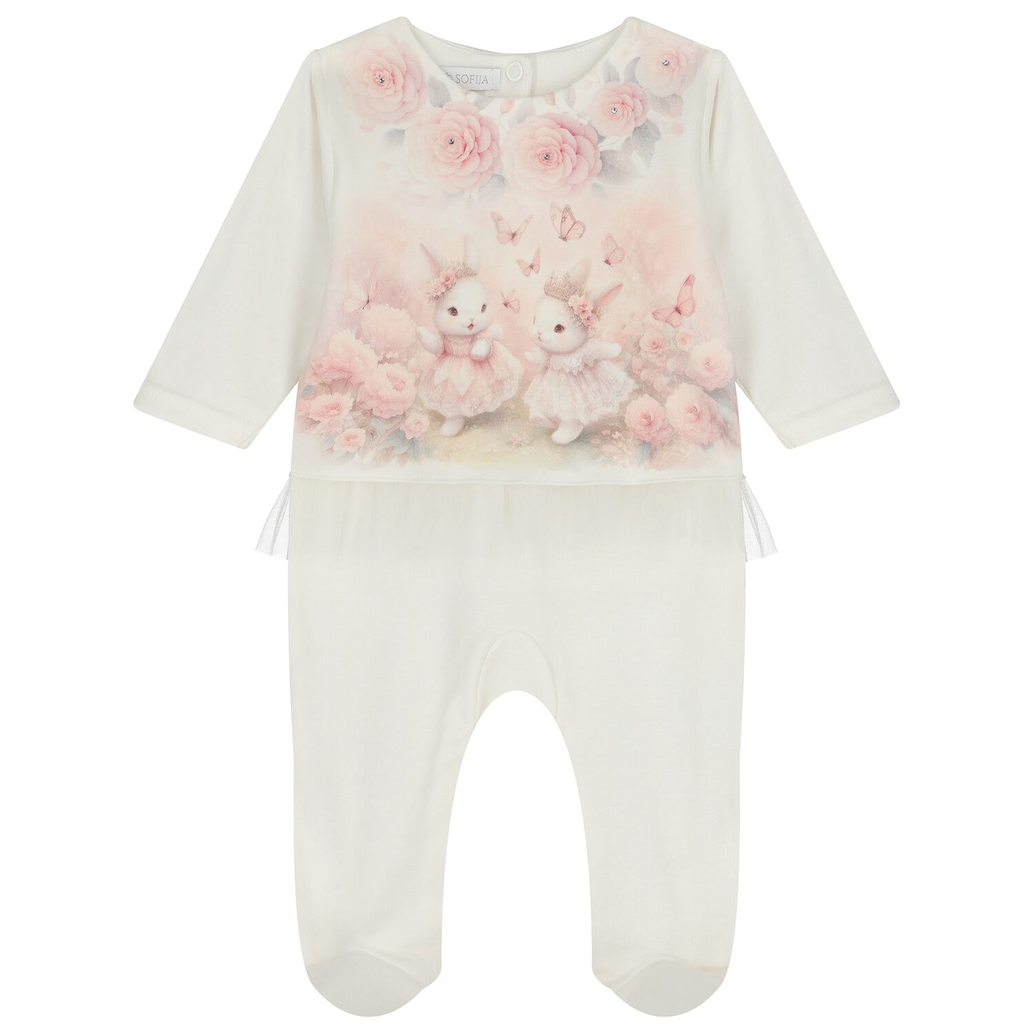 Baby Girls Ivory Bunnies Babygrow, 1, hi-res