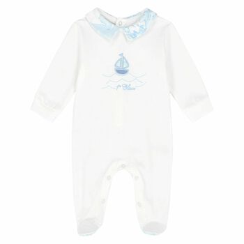 White & Blue Geo Map Babygrow