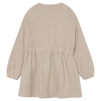Girls Beige Bow Knitted Dress