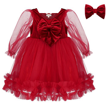 Girls Red Bow Tulle Dress