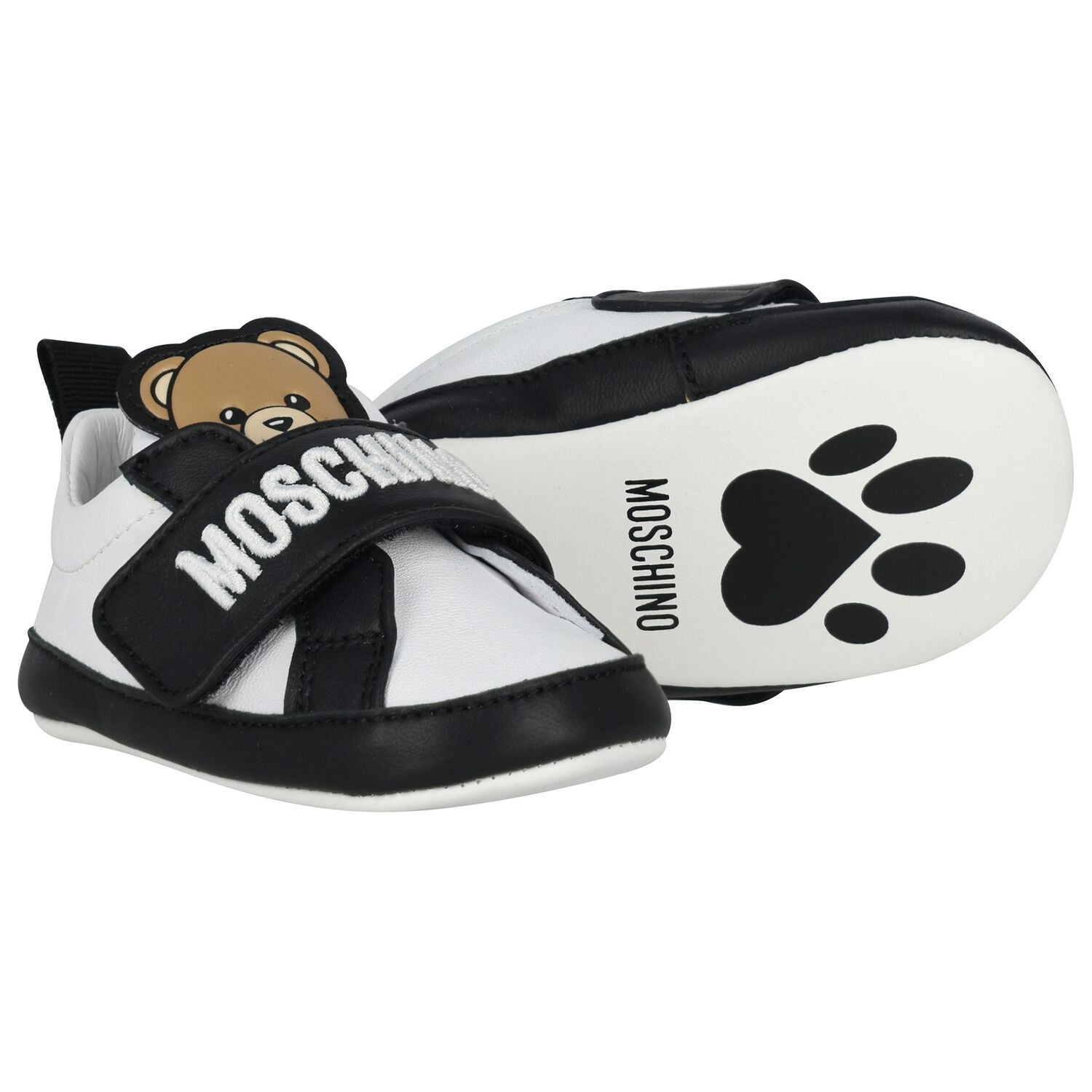 Baby Boys Black & White Teddy Bear Pre Walker Shoes, 1, hi-res