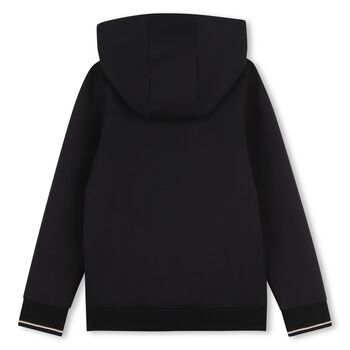 Boys Mini Me Black Logo Hooded Zip Up Top