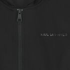 بلوزة سوداء بغطاء رأس وسحاب بشعار للبنات, 1, hi-res