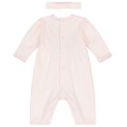 Baby Girls Pink Embroidered Romper Set, 1, hi-res